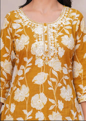 Discharge Print Embroidered Kurta | Pure Cotton | Lightweight & Elegant