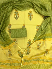 Lime Blossom Handblock Printed Cotton Suit Set with Soft Mulmul Dupatta