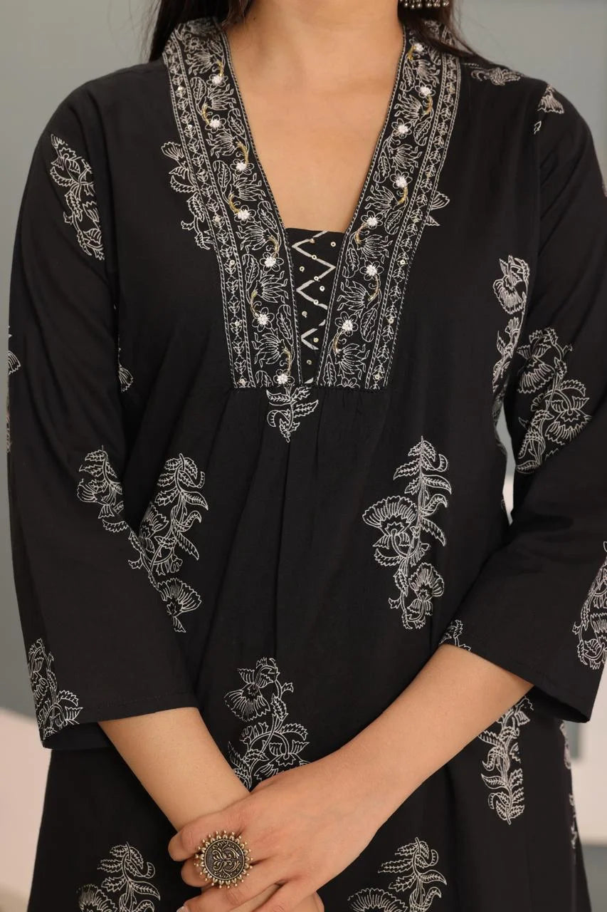 A-Line Kurta – Pure Cotton | Discharge Print with Handwork