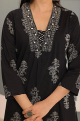 A-Line Kurta – Pure Cotton | Discharge Print with Handwork
