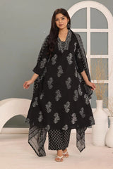 A-Line Kurta – Pure Cotton | Discharge Print with Handwork