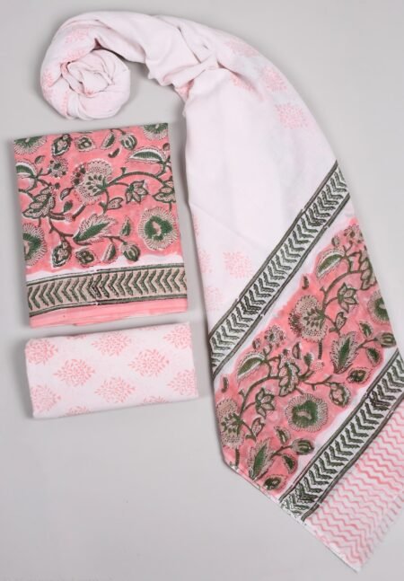Bagru Grace – Handblock Cotton Suit Set with Malmal Dupatta