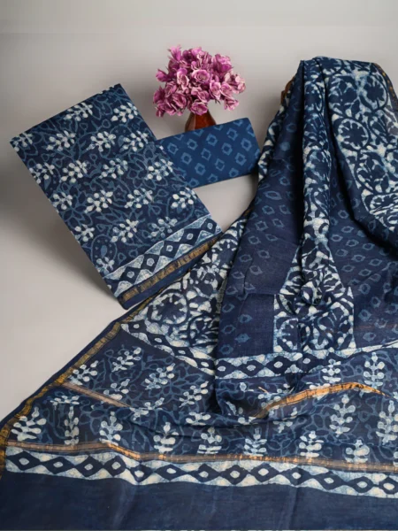 Indigo Hand-Block Printed Chanderi Silk Suits
