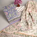 Light Purple Flower Print Chanderi Silk Suits