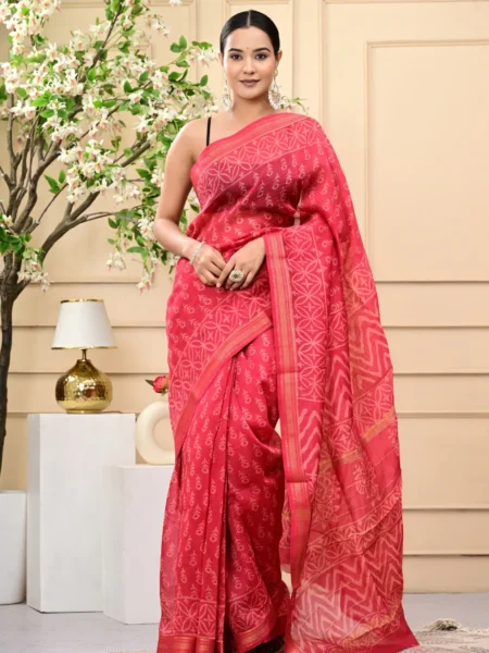 Exclusive Handblock Printed Maheshwari Silk Sarees