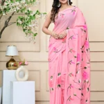 Summer Green Mulmul Cotton Saree – Brush Print