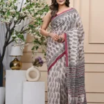 Traditional Butti Bagru Handblock Printed Mulmul Cotton Saree