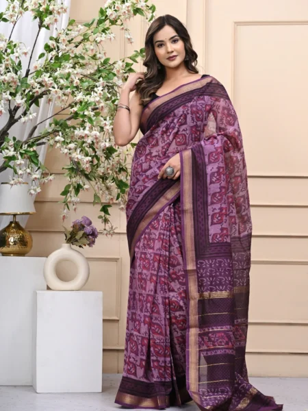 Graceful Vanaspati Ajrakh Maheshwari Silk Saree with Blouse