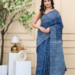 Traditional Indigo Fashion Mulmul Cotton Saree