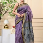 Purple Handblock Print Maheshwari Silk Sarees