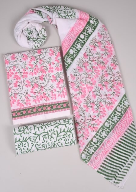 Bagru Grace – Handblock Cotton Suit Set with Malmal Dupatta