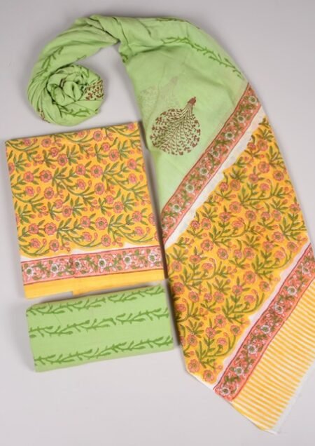 Bagru Grace – Handblock Cotton Suit Set with Malmal Dupatta
