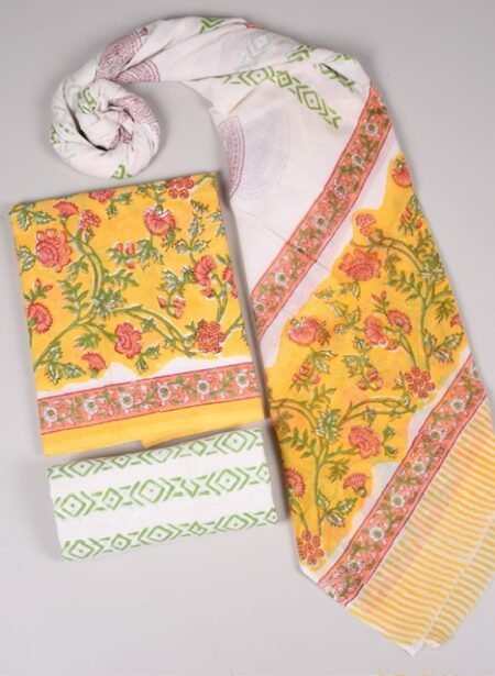 Bagru Grace – Handblock Cotton Suit Set with Malmal Dupatta