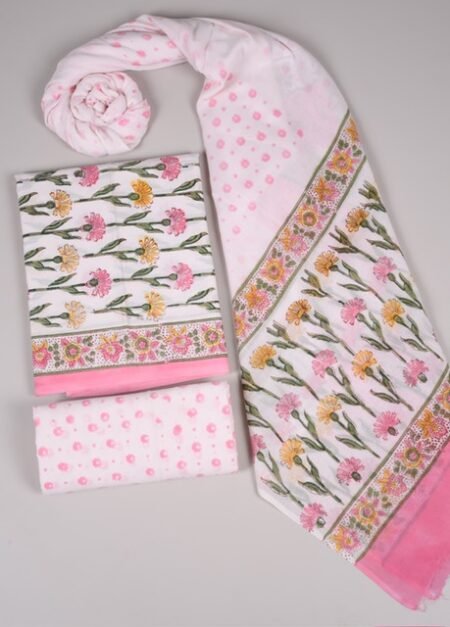 Bagru Grace – Handblock Cotton Suit Set with Malmal Dupatta