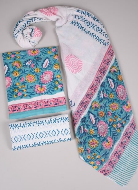 Bagru Grace – Handblock Cotton Suit Set with Malmal Dupatta