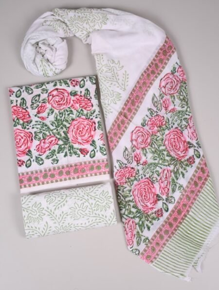 Bagru Grace – Handblock Cotton Suit Set with Malmal Dupatta