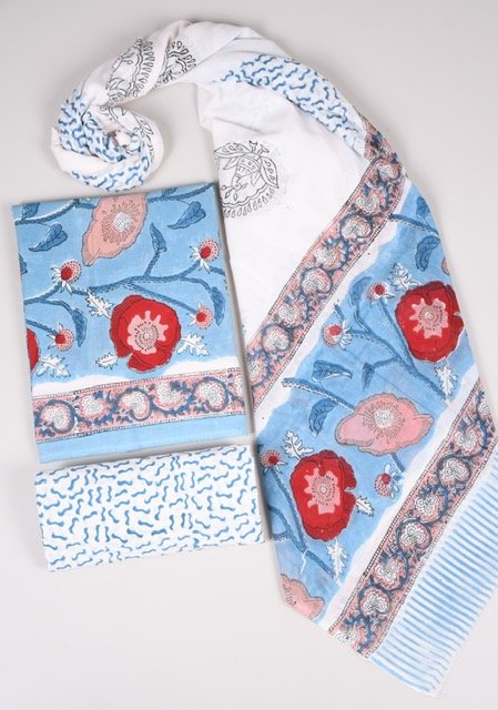 Bagru Grace – Handblock Cotton Suit Set with Malmal Dupatta