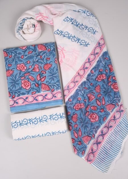 Bagru Grace – Handblock Cotton Suit Set with Malmal Dupatta