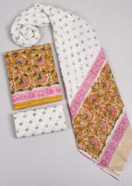 Bagru Grace – Handblock Cotton Suit Set with Malmal Dupatta