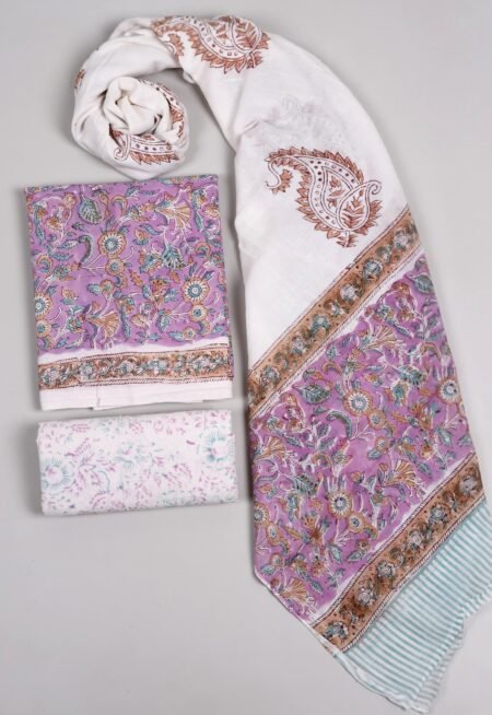 Bagru Grace – Handblock Cotton Suit Set with Malmal Dupatta