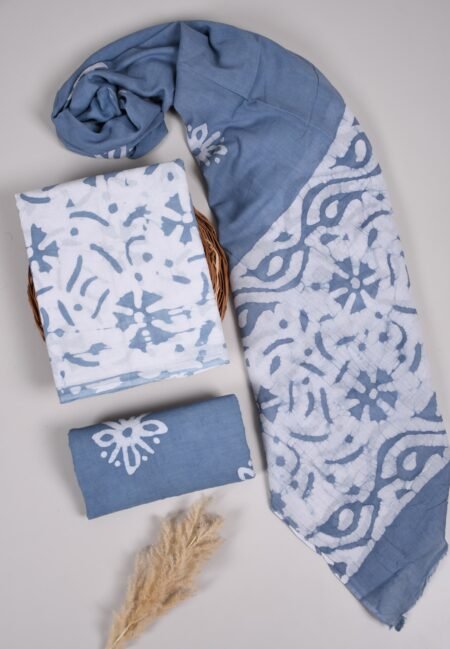 Bagru Grace – Handblock Cotton Suit Set with Malmal Dupatta