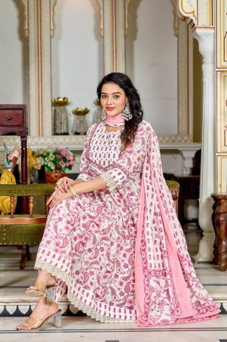 Special Anarkali Set with Crosia Work (Pink)