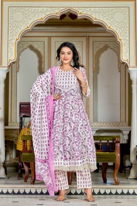 Special Anarkali Set with Crosia Work (LAVENDER)