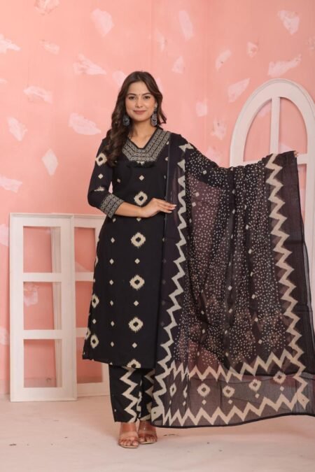 Kurta – Pure Cotton | Discharge Print with Handwork