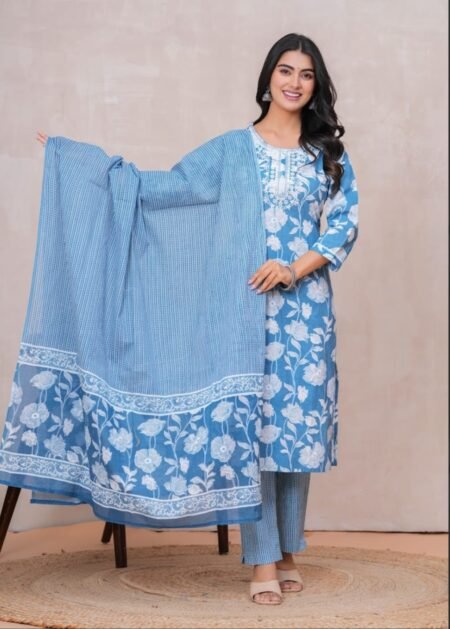 Pure Cotton Kurta with Discharge Print & Embroidery Work | Soft & Stylish Ethnic Wear