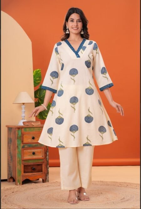 Pure Cotton Printed Kurta Fabric | Lace Work on Neck & Sleeves | Comfortable & Elegant