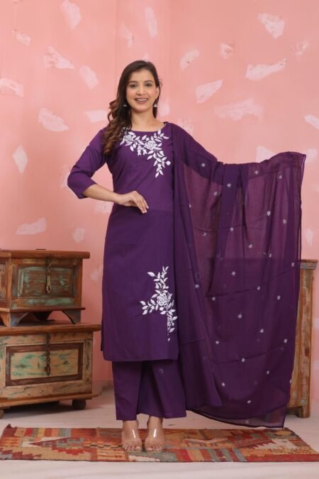Pure Cotton Kurta Palazzo Set | Discharge Dye Print & Embroidered Detailing
