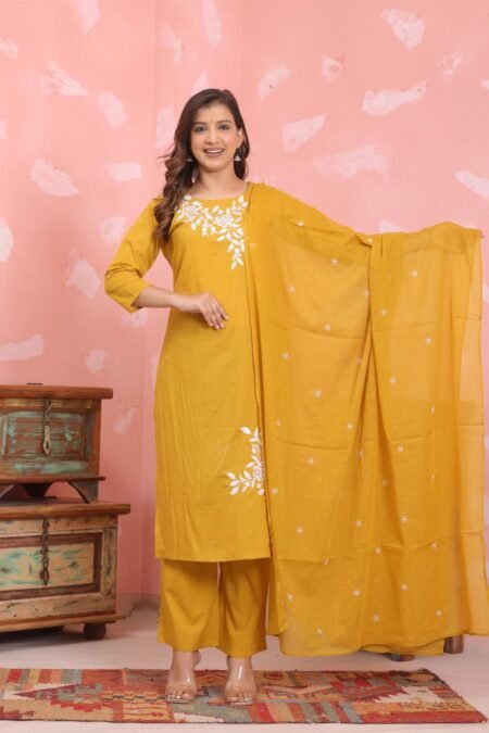 Kurta Palazzo Set – Pure Cotton | Discharge Dye Print with Elegant Embroidery