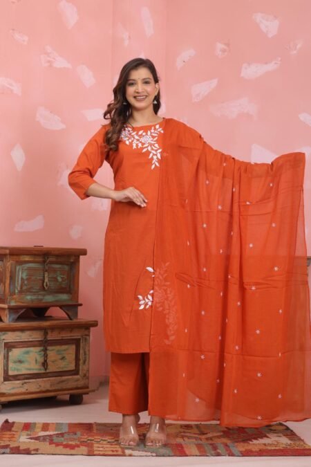 Kurta Palazzo Set – Pure Cotton | Discharge Dye Print with Embroidery
