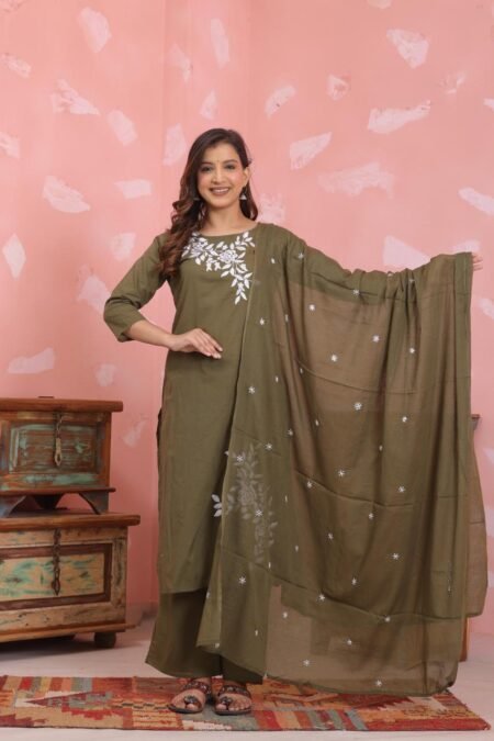 Pure Cotton Kurta Palazzo Set – Discharge Dye Print with Embroidered Detailing