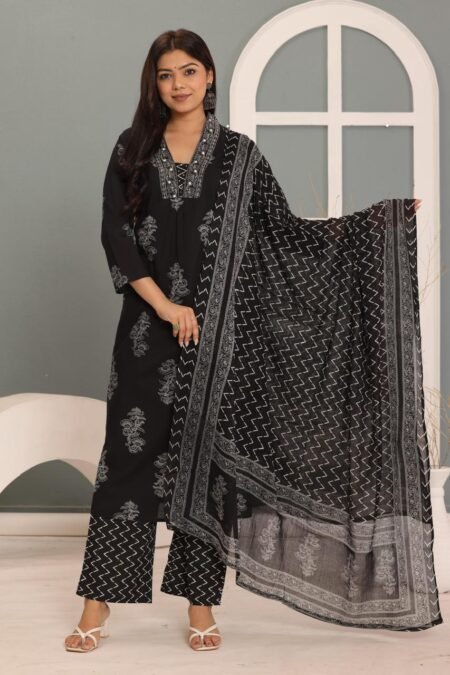 A-Line Kurta – Pure Cotton  | Discharge Print with Handwork